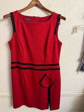 Jones Wear Red Midi Sheath Dress with Black Trim
